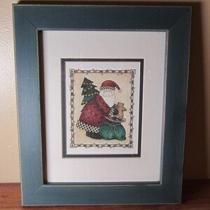 framed debbie mumm print Santa's teddy (W1132)